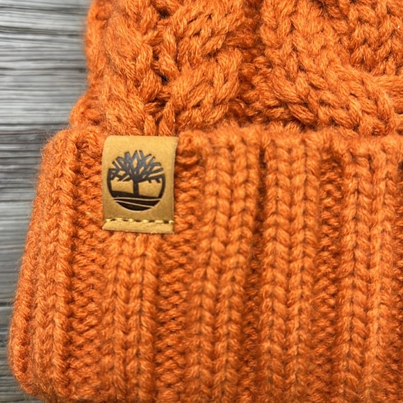 Rare Rust Timberland Auburn Woods Cable Knits Beanie with POM POM Orange Color - Picture 10 of 13